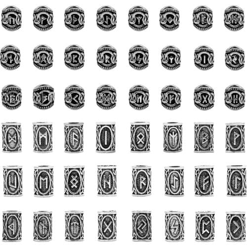 Trendy Men Hair Beard Braiding Beads Set Vintage Runes Pattern Hair Jewelry Decor Beads for Bracelets Necklace DIY Jewelry