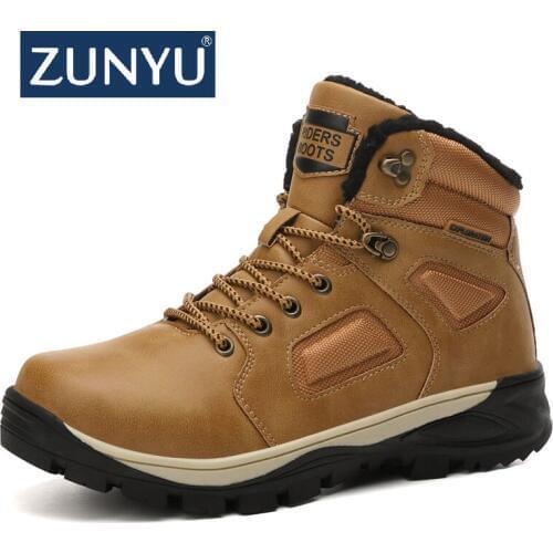 ZUNYU 2019 New Winter Cashmere keep warm Men Boots Outdoor Snow Ankle Boots Male Lace Up Anti-slip Booties Sneakers Plus Size 47