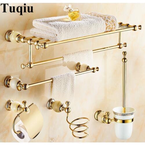 Bathroom Accessories Set,Corner Shelf Paper Holder,Towel Bar,Soap basket,towel rack,towel ring, bathroom Hardware set Brass Jade