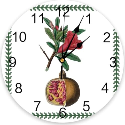 Plant Flower Leaf Fruit Pomegranate Wall Clock For Modern Home Decoration Teen Room Living Room Needle Hanging Watch Table Clock