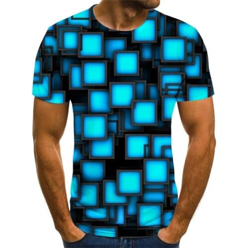 Nova camiseta 3D masculina de rua com impressão casual preta de manga curta da moda em 3D de verão camiseta padrão quadrada