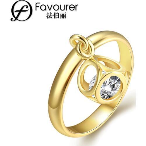 New Arrival Gold color Ring Inlaid Crystal for women Yellow gold color engagement ring bague femme korean fashion style