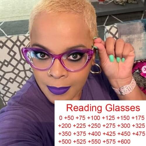 Presbyopia Glasses 0 to +6.0 Strength Anti Blue Light Computer Eyeglasses 2021 Vintage Transparent Cat Eye Glasses Frame Oculos
