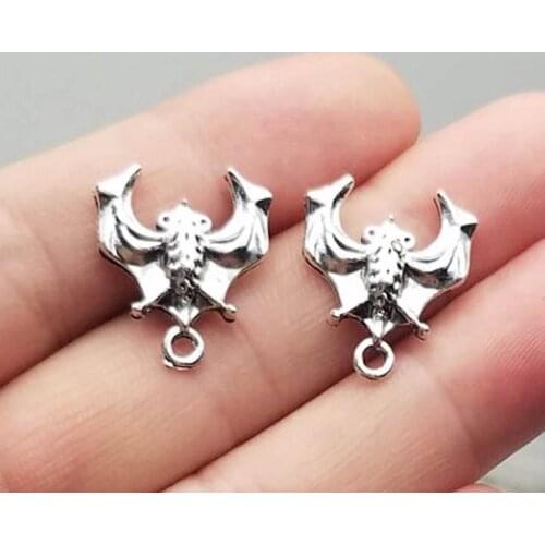 25pcs/lot--20x17mm Antique Silver Plated Bird Bat Charms Halloween Pendants For DIY Earring Supplies Jewelry Making Accessories