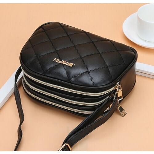 Simple Black Crossbody Bag Women PU Leather Plaid Shoulder Bag Luxury Messenger Bag Small Square Bag Shopping Lady Handbag bolso