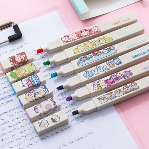 Soft tip highlighter Pen 6 Colors/set Unique Window Tip Pastel Color Morandi Color Eye protection hand marker account pen 2021