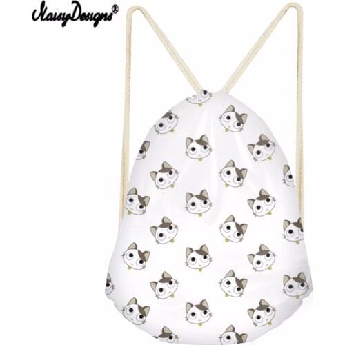 Noisydesigns 3D Cat Cartoon Pattern Print School Bags Bookbags For Boys Girls Drawstring Bag Teens Kids String Pocket Mochila