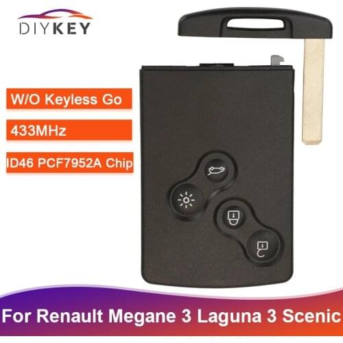 DIYKEY HandsFree Keyless Smart Card For Renault Megane Fluence Laguna Scenic Clio Captur FSK 433MHz PCF7952 PCF7941 Key Remote