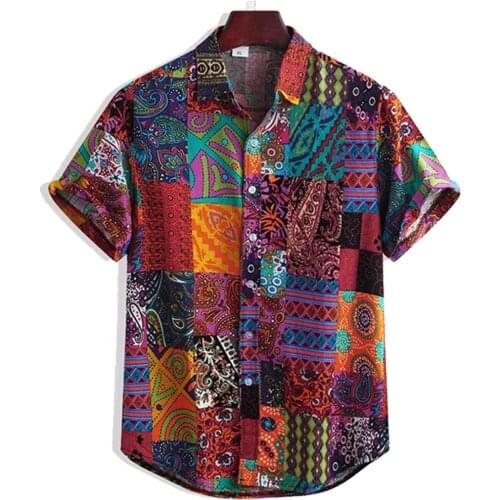 Stylish Colorful Print Hawaiian Aloha Shirt Men 2021 Summer New Short Sleeve Beach Shirts Mens Holiday Party Vacation Clothing