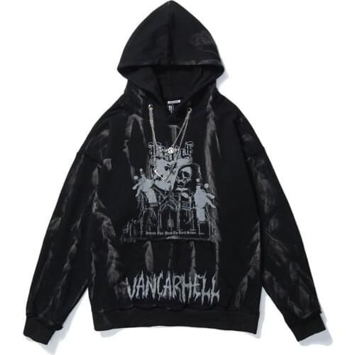 Techwear Punk Skull and Butterfly Print Hoodie Oversized Tops Black Clothes Men Pullover Harajuku Black Goth Sweatshirts Men