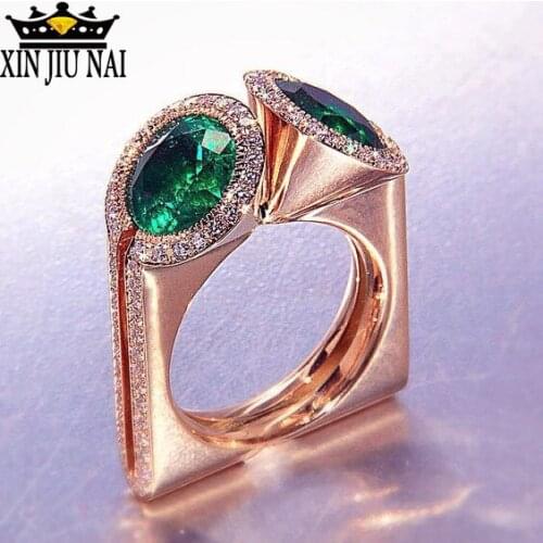 Unique creative Fashion Green Stone Crystal Ring Love Eternity Rings For Women Simple Rose Gold Wedding Ring Cubic White Square