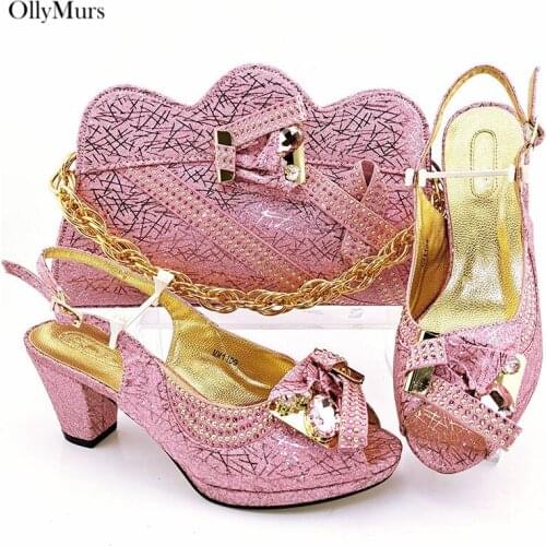 Nigerian Style Applique Woman Shoes And Bag Set Latest Italian Strang Heels Shoes And Bag Set For Evening Party Free Shipping