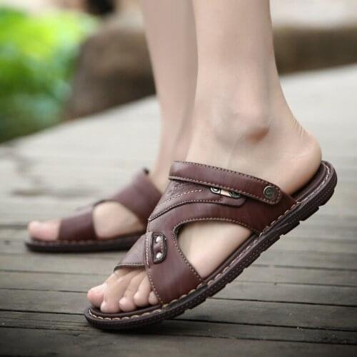 Whoholl Leather Summer Mens Sandals Shoes for Men Sandals Outdoor Man Shoe Handmade Classic Male Beach Sandalias Sandal Slides