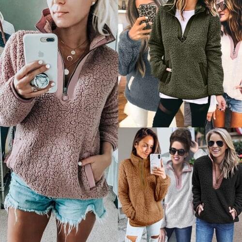 7 Colors New 2020 Autumn and Winter Zipper Pocket Turtleneck Long-Sleeve Womens Top Coat
