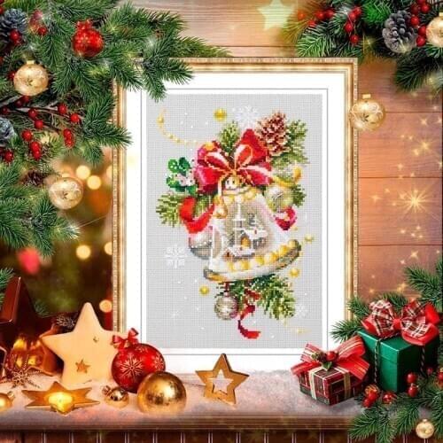 Gold Collection Counted Cross Stitch Kit Christmas bells tree house in the bell bow-knot free shipping
