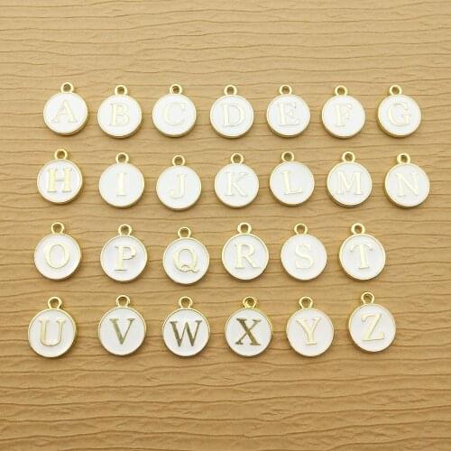 10pcs 11x14mm white enamel A-Z letter charm for jewelry making cute earring pendant bracelet necklace charms enamel double side