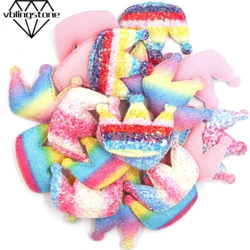 10Pcs 35x22mm Crown Shape Patches Rainbow Appliques Bling Paded Sequin Patch Sticker For Clothes DIY Crafts Cake/Hair Clip Decor
