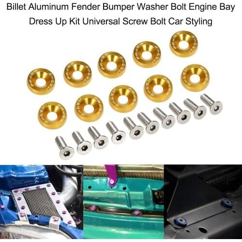 Car Styling 10PCS Universal Billet Aluminum Fender Bumper Washer Bolt Engine Bay Dress Up Kit Screw Bolt