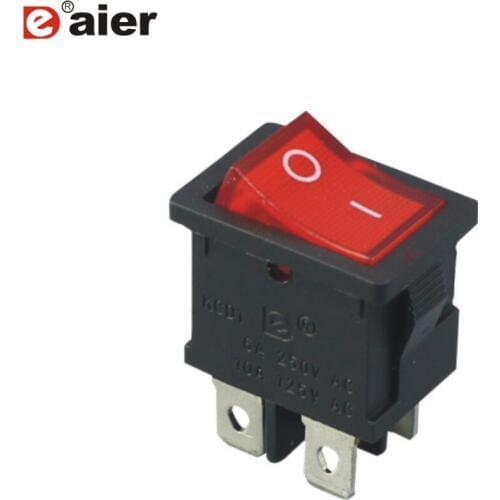 100PCS KCD1-4-201N ON-OFF 12V/24V/220V Illuminated 4 Pin Lamp Rocker Switch 6A 250VAC ON OFF
