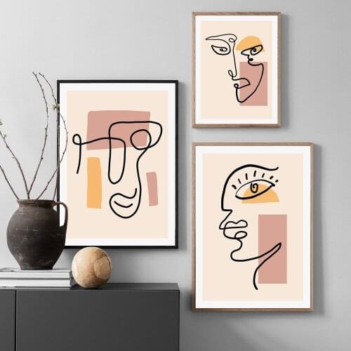 Abstract Modern Trendy Line Face Wall Art Canvas Painting Nordic Posters and Prints Wall Pictures for Living Room Home Decor
