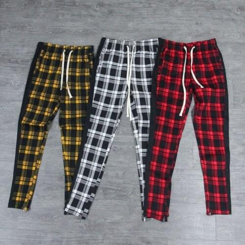 Casual men pants plaid Mens Fashion Casual Street Style Plaid Jogging Pants Men Slim Cool Trousers