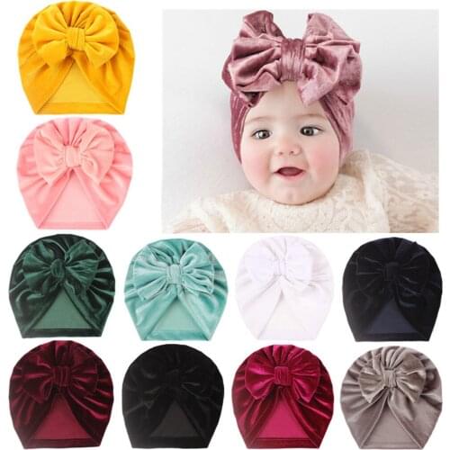 Baby Stuff Accessories Baby Girl Velvet Hat With Bow Knot Infant Beanie Solid Big Bowknot Cap For Girls Kid Hats