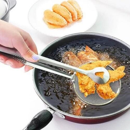 Creative Filter Spoon with Clip Multi-functional Stainless Steel Colander Oil-Frying Filter Fried Food Clip Kitchen Tongs