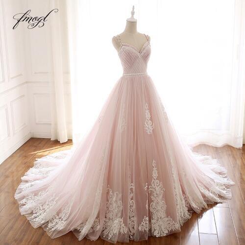 Fmogl Vestido De Noiva Sexy Sweetheart Wedding Dresses 2021 Appliques Beaded Pleat Spaghetti Straps A Line Bridal Dress