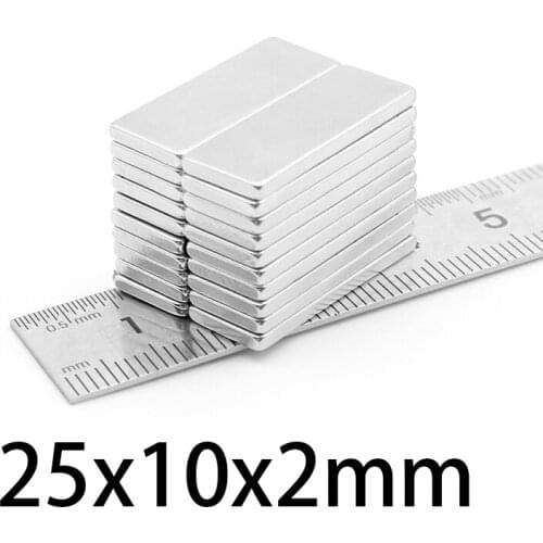 10-100PCS 25x10x2mm block Strong Sheet Rare Earth Magnet 25mmx10mmx2mm Rectangular Neodymium Magnets 25*10*2mm