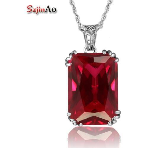 Szjinao Handmade Fashion Women Pendant Vintage Style Crown Red Ruby Jewelry 925 Sterling Silver Necklaces & Pendants Choker