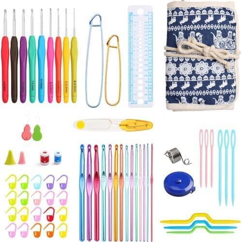 Crochet Hook Set Aluminum Yarn Knitting Needles Soft Handle Crochet Hook Knitting Craft Case Sewing Accessories Set