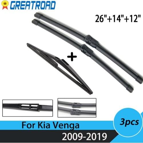 Wiper Front & Rear Wiper Blades Set For Kia Venga MK1 2009 - 2019 2018 2017 2016 2015 14 Windshield Windscreen 26"14"12"