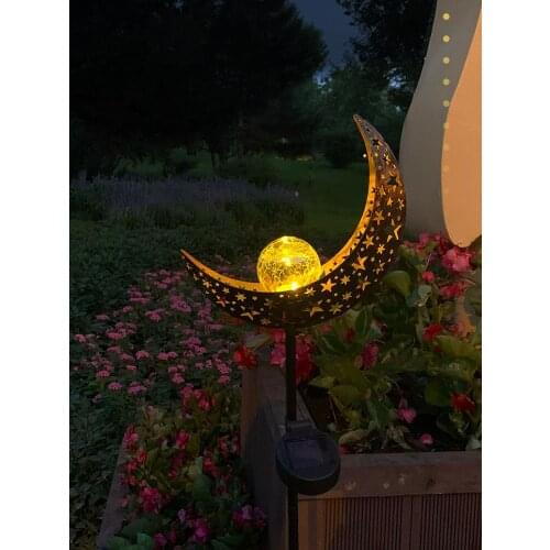 Exterior Gardenyard Decoration Outdoor Large Garden Statue Patio Decoration Iron Crafts Solar Energy Moon Lamp Plug In Landscape