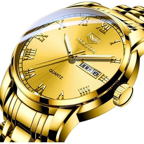 NEKTOM 8190 Fashion Luxury Mens Watches Luminous Waterproof Stainless Steel Watch Quartz Men Calendar Business Wristwatch