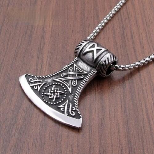 Stainless Steel Axe Shaped Pendant Tibetan Silver Color Pendant Viking Punk Rock Hip Hop Party Accessories Retro Jewelry