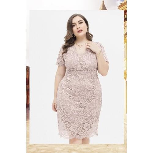 2021 New Summer Plus Size Elegant Dress Women Lace Hollow Out Party Dress Solid Hip Dress Short Sleeve Office Lady Dress
