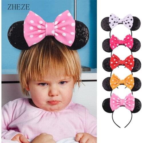 2021 NEW Black Sequins Mouse Ears Children Hairband Cute Dot 5 "Bows Headband For Girls DIY Party Hair Accessories Gift Femme