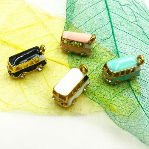 Newest OIl Drop 3D Bus Shape Oil Drop Alloy DIY Jewelry Pendants 30PCS Gold Tone Enamel Bracelet Necklace Earring Floating Charm