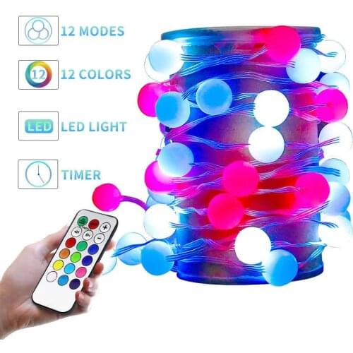 RGB Fairy USB Plug Single Point Control String Light Big Beads Lighting Mode Flashing Home Christmas Garlands 20M 200LED