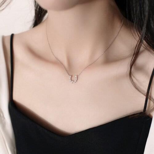 New Trend U Shape Pendant Necklace Full Inlay Small Zircon S925 Silvery Jewelry Womens Summer Fashion Choker Valentines Day Gif