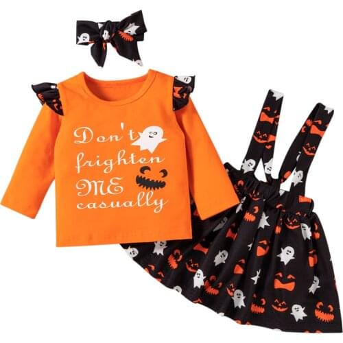 Halloween Clothes For Newborns Halloween Print Long Sleeve T-shirt Suspender Skirt Headband Clothing For Girls Baby 6M-4Y Sets