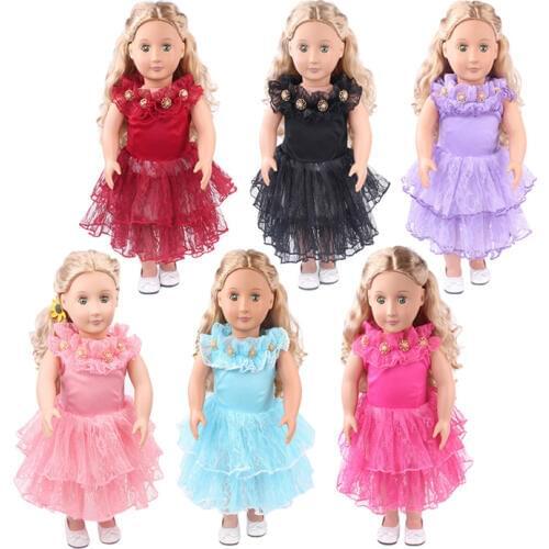 Doll clothes 6 colors princess lace cake dress toy accessories fit 18 inch Girl doll and 43 cm baby dolls c426-c431