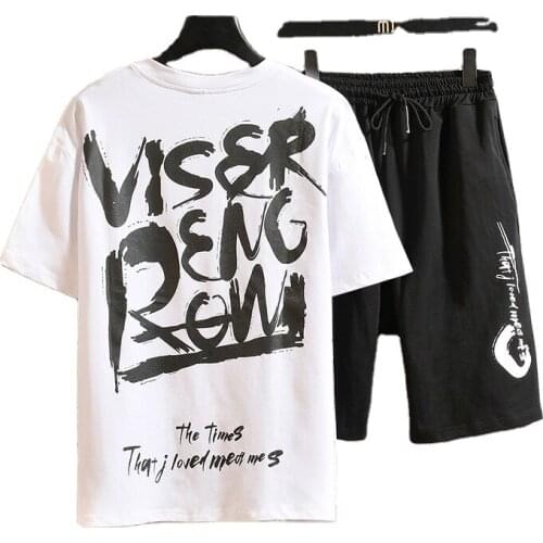 Wholesale 2020 Summer 2 Pieces Set Plus Size 5XL Stylish Men Words Printed T-shirt and Short Set