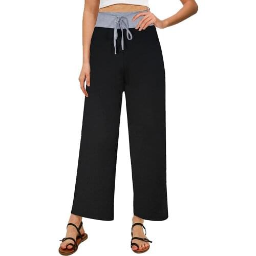 Autumn Pants Womens Solid Color Trousers Casual Elastic Waist Pantalon Palazzo Female Drawstring Turnip Lounge Wide Leg Pant