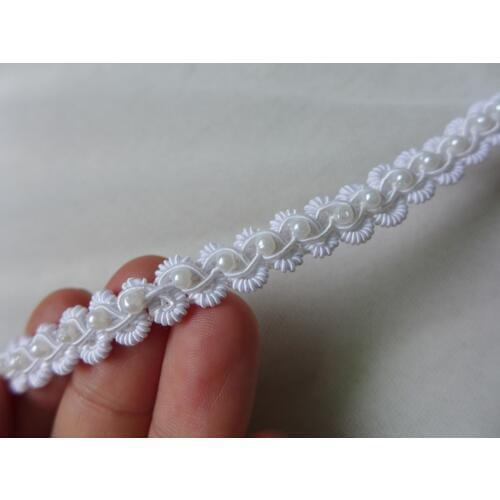 White Beads Trim, Pearl Lace Ribbon For Wedding Cake, Bridal Sash Belt, Wedding Gowns Lace 5 Yards