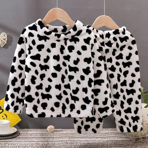 TUONXYE Children Winter Coral fleece Pajamas Cartoons Girls Kids Pyjama Child Tops+Pants Warm Home Wear Boys Sleepwear Suit