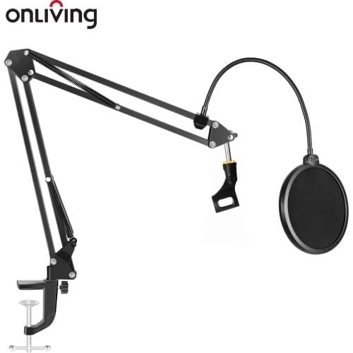 ONLIVING NB-35 Microphone Suspension Boom Scissor Arm Stand/Mic Clip Holder/Mounting Clamp&Pop Filter Mask Shield/Stand Clip Kit