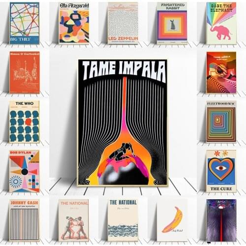 Pop retro music poster canvas painting wall art picture various bands playing tame impala music printing decoration wall unique