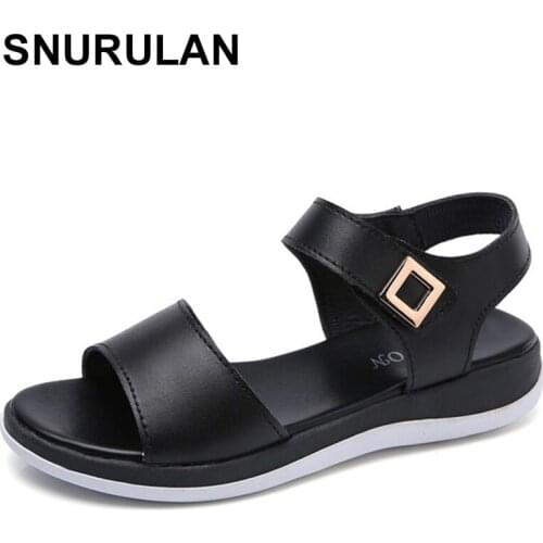 SNURULAN Women slippers buckle leather slides shoes 2021 summer solid thick sole heels beach sandals women outside flip flops