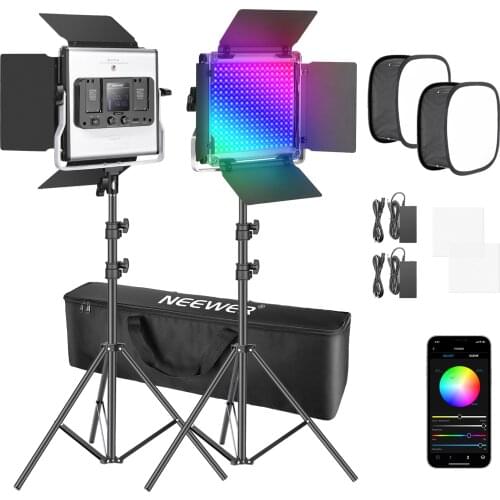 Neewer 2 Packs 480 RGB Led Light with APP Control, Photography Video Lighting Kit with Stands and Softbox,LEDs CRI95/3200K-5600K